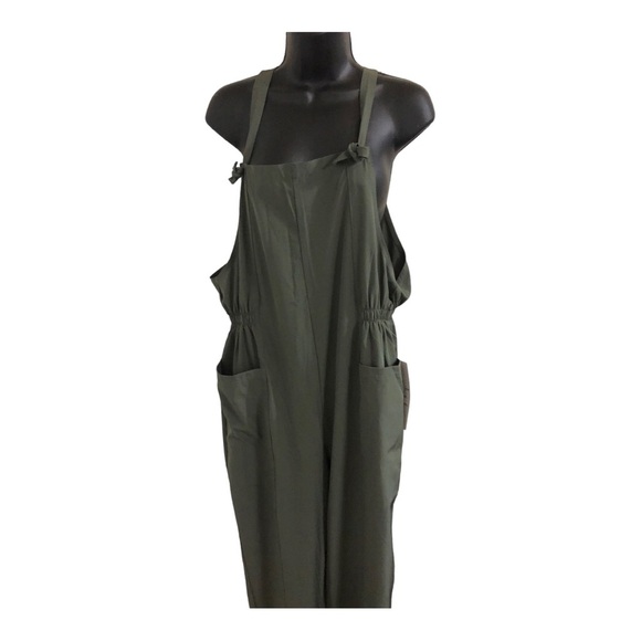 Vanilla‎ star olive green lightweight knotted smock jumpsuit overalls size large - Picture 3 of 16
